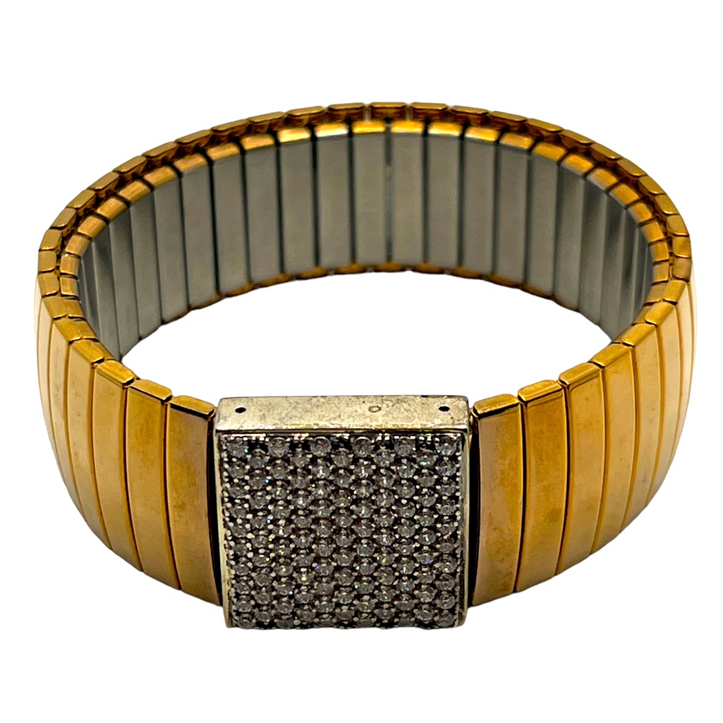Sterling Silver  Stainless Steel Stretch Watch Band Rhinestone Bracelet Gold